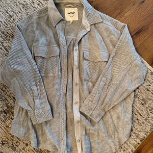 Aerie Light Gray Waffle Oversized Button-Up Shirt size XS